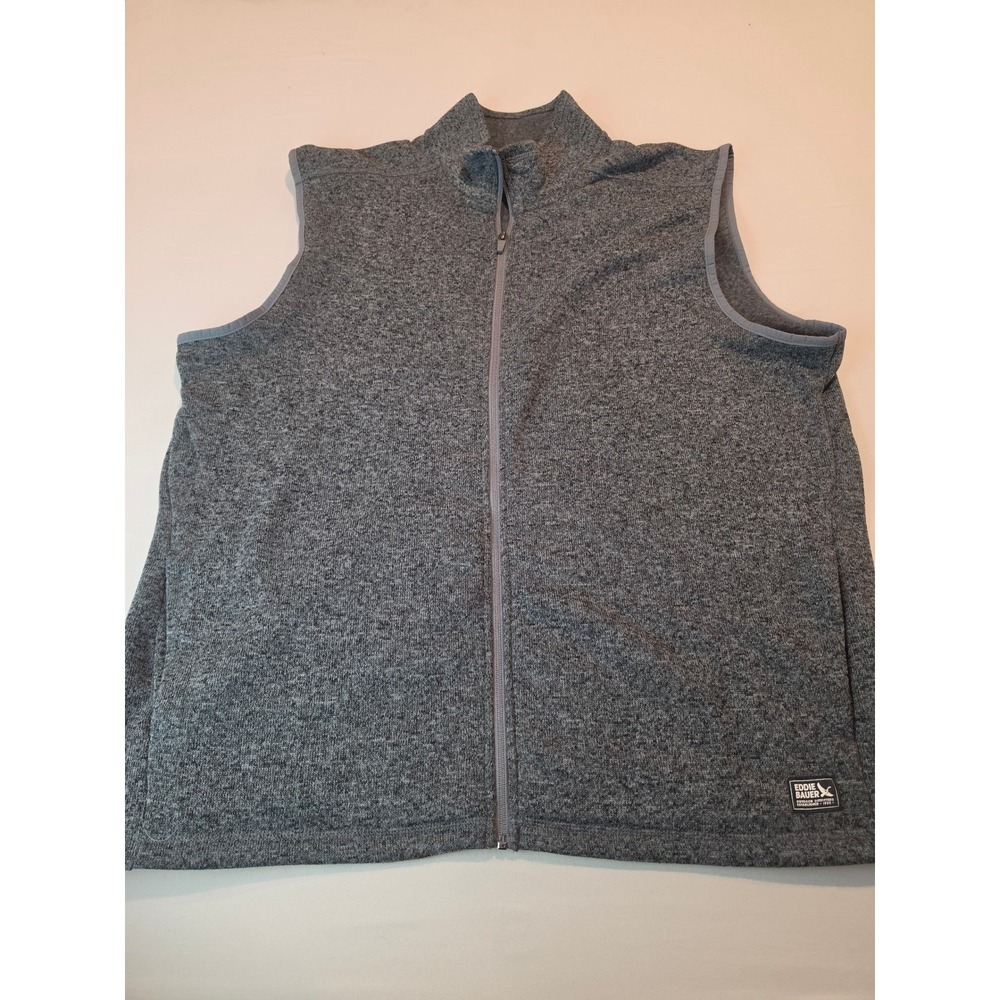 Eddie Bauer Mens 2XL Gray Sweater Fleece‎ Full Zip Vest Heathered Outdoor Layer
